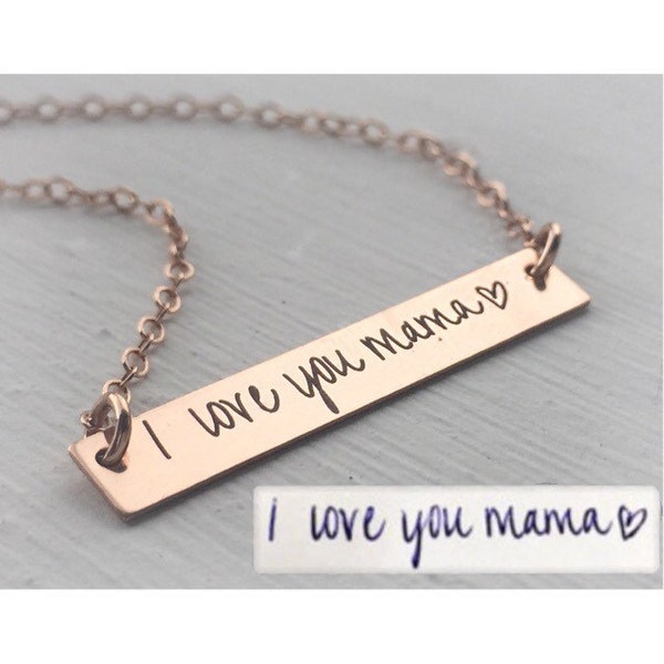 Custom Handwriting necklace • Handwriting jewelry • Personalized Gift • Handwritten or Font • Engraved Bar Necklace • Signature necklace