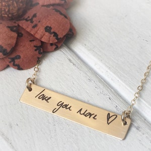 Christmas Gold Bar Necklace Custom Handwritten Your Handwriting or Font Mom Gift Silver Gold Rose Gold Great for Her Girlfriend Girl sister