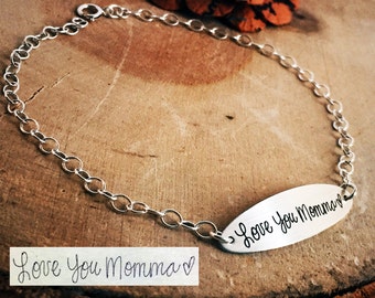Handwritten Bracelet Jewelry Horizontal Bar Chain Anklet Personalized Your Handwriting or Font Engraved Gift Mom Sister Wife Girlfriend Her