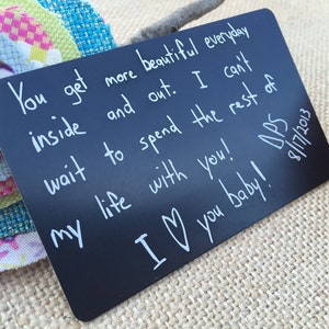 Engraved Wallet Insert, Custom Handwritten Message, Wallet Card, Military Deployment, Beautifully Etched Card Gift for Husband or Boyfriend.