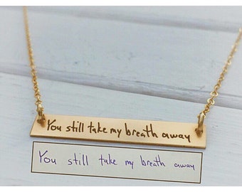 Écriture manuscrite Bijoux Collier Bar Personnalisé Manuscrit ou Police Gravé Cadeau Personnalisé Sa Maman Femme Petite Amie Fille Sœur fille