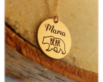 Mama Bear Necklace Baby Bear Yellow Gold Gift for Mom Baby Shower Pregnancy Hospital Present Momma Mom Wife Girlfriend Daughter Friend