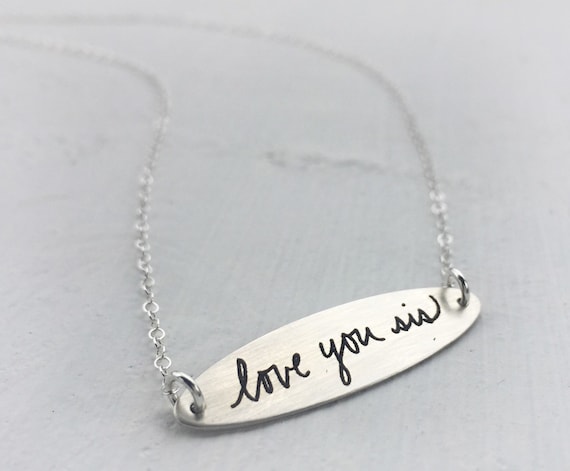 Handwritten Oval Bar Necklace- Your Handwriting- Personalized