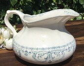 French Pitcher, Water Jug, Vase, Art Nouveau, Farm Decor, Chic Country, Ironstone, Signed Planteur de Caiffa, Advertising Object, Antique