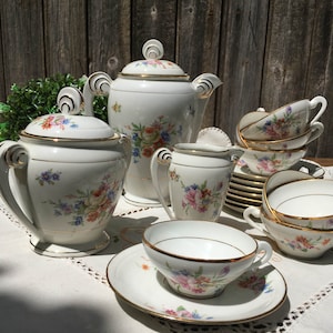 Fine Porcelain Coffee Pot Circa 1970 Breakfast Coffee Set Milk Jug Large Cup French Vintage