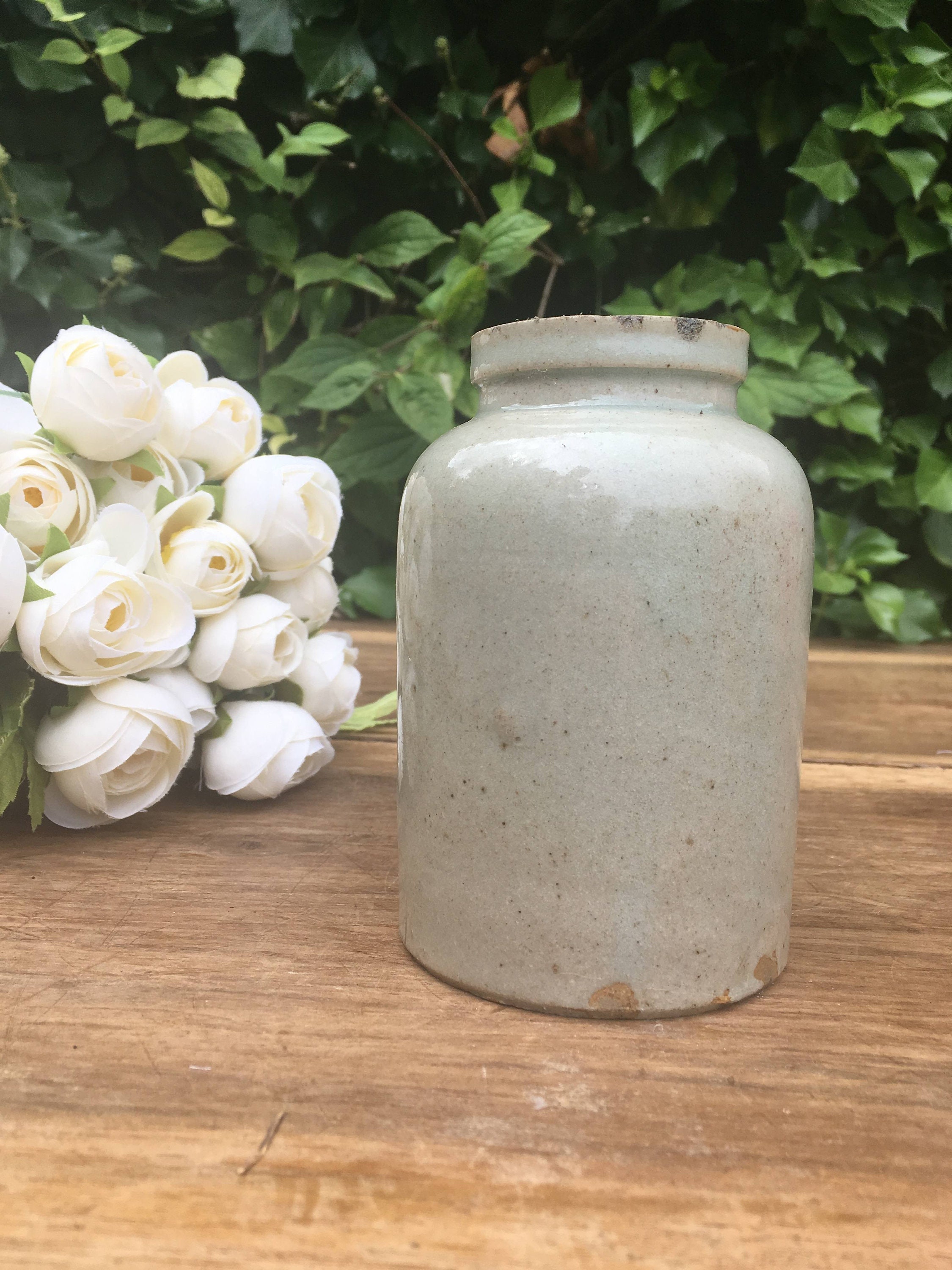 Charmant, Pot en Grès, Moutarde, Camaïeu Blanc, Décor de Ferme, Campagne Chic, Support d'ustensiles,