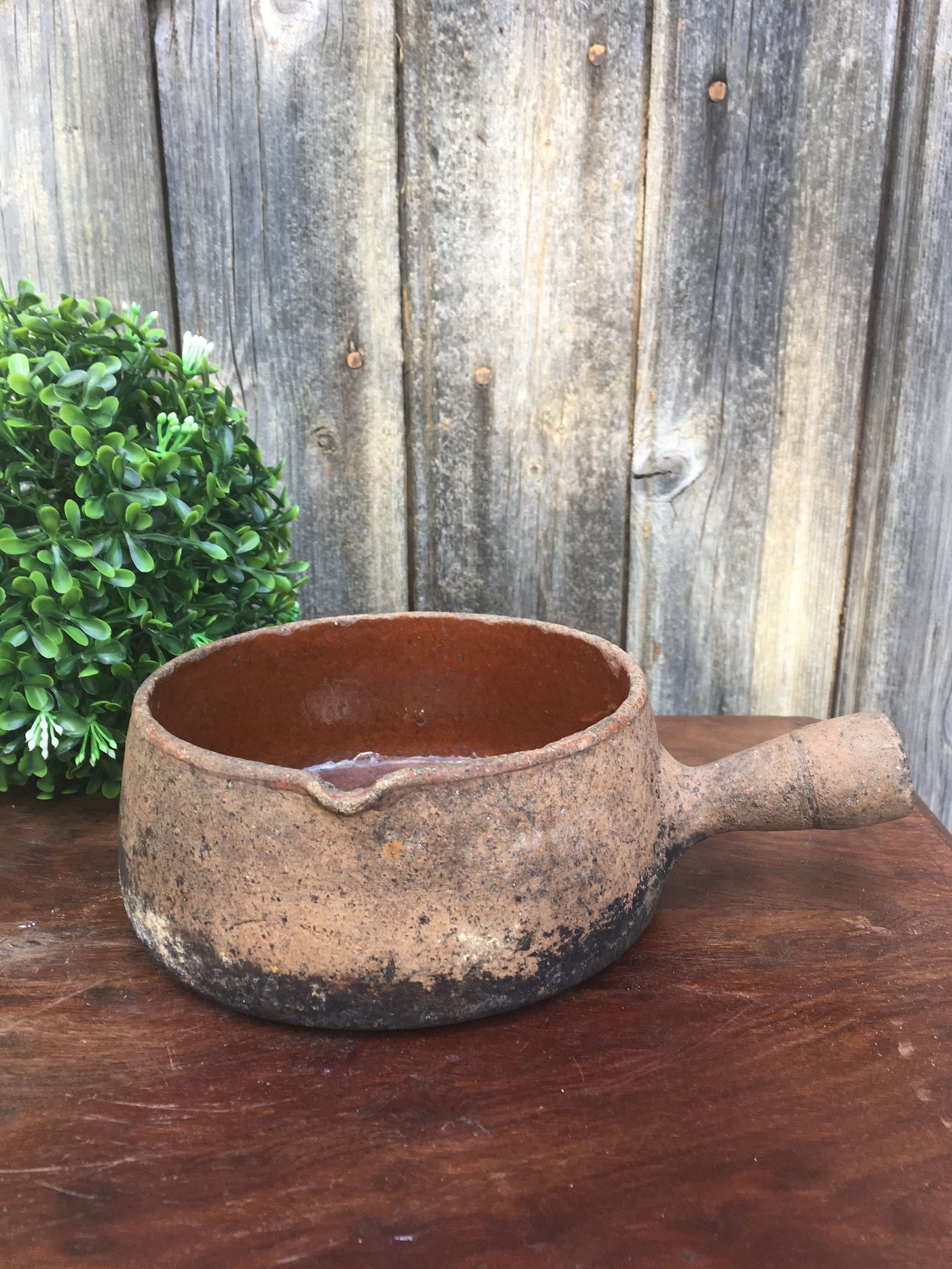 Pot en Terre Cuite, Marmite Basse, Caquelon à Poignée, Vallauris, Rustique Provence, France Antique