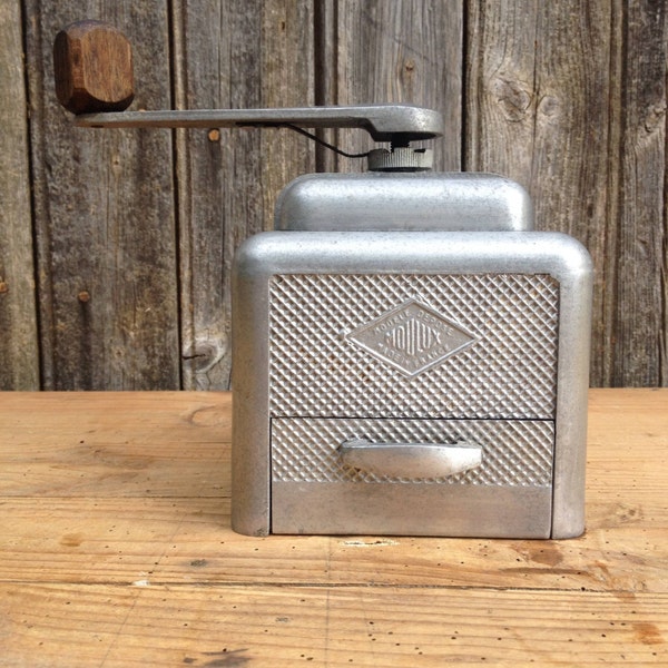 French vintage Aluminum manual coffee grinder trademark MOULUX on 1950