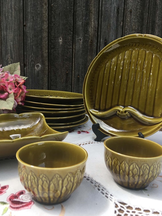 Asparagus Set 1 Dish 2 Sauce Boats 8 Plates French Etsy