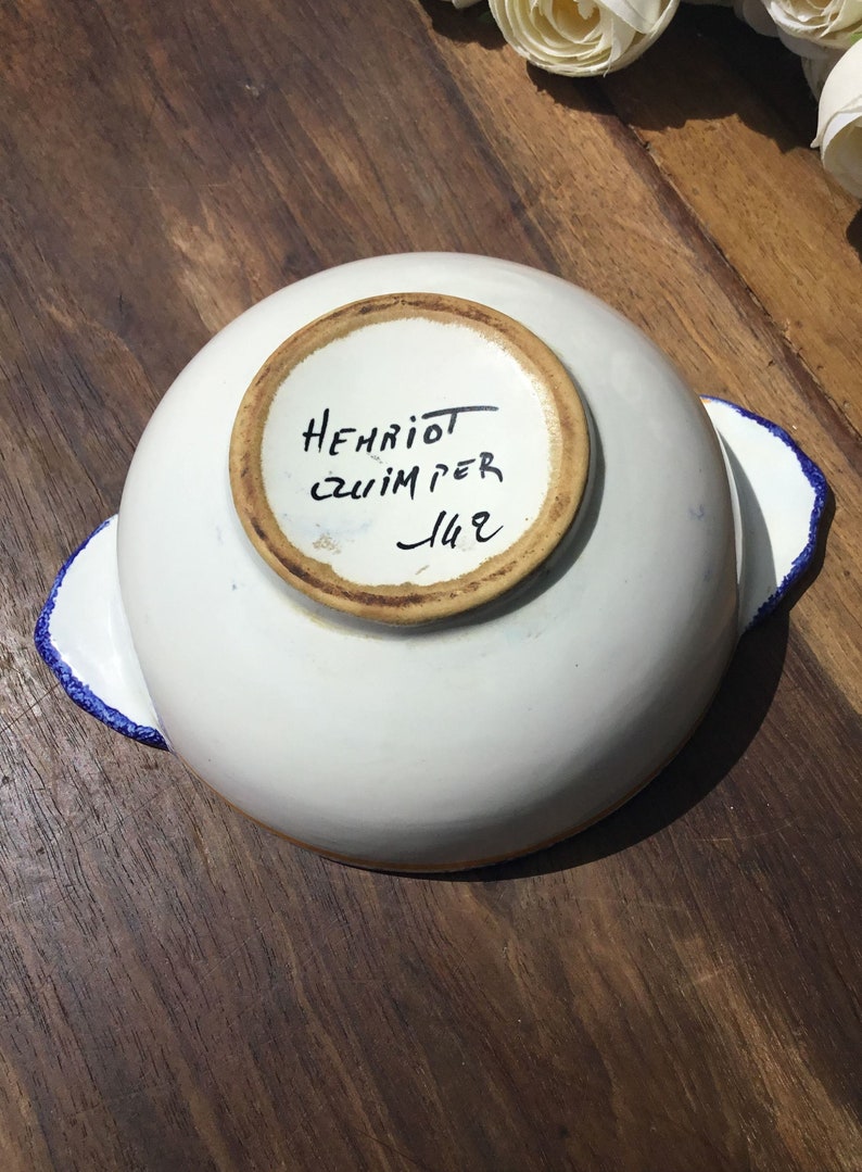 Souvenir Of France Coffee Hand Painted Signed Henriot Quimper Cup Milk Mid Century Children Gift Chocolate Bowl With Ears Bretagne Kitchen Dining Home Living Golden City Vn