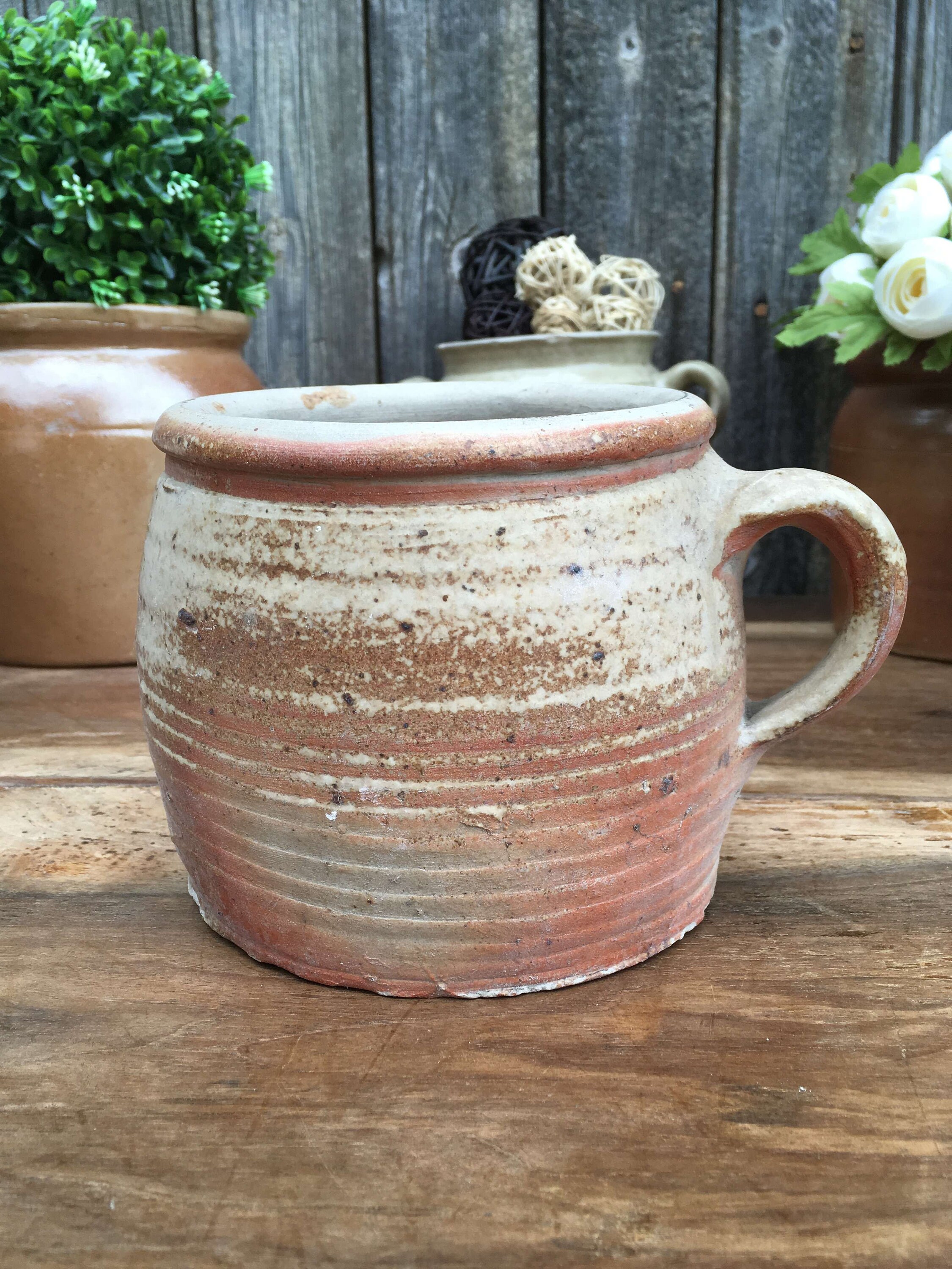 Rustique, Pot en Terre Cuite, Anse, à Confit, Support d'ustensiles, Jardinière, Décor Français, Camp