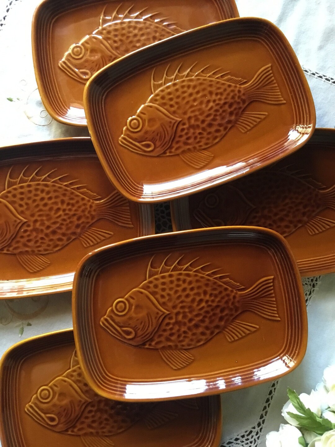 Brown French Fish Plate Rectangular Seafood Dinnerware Etsy
