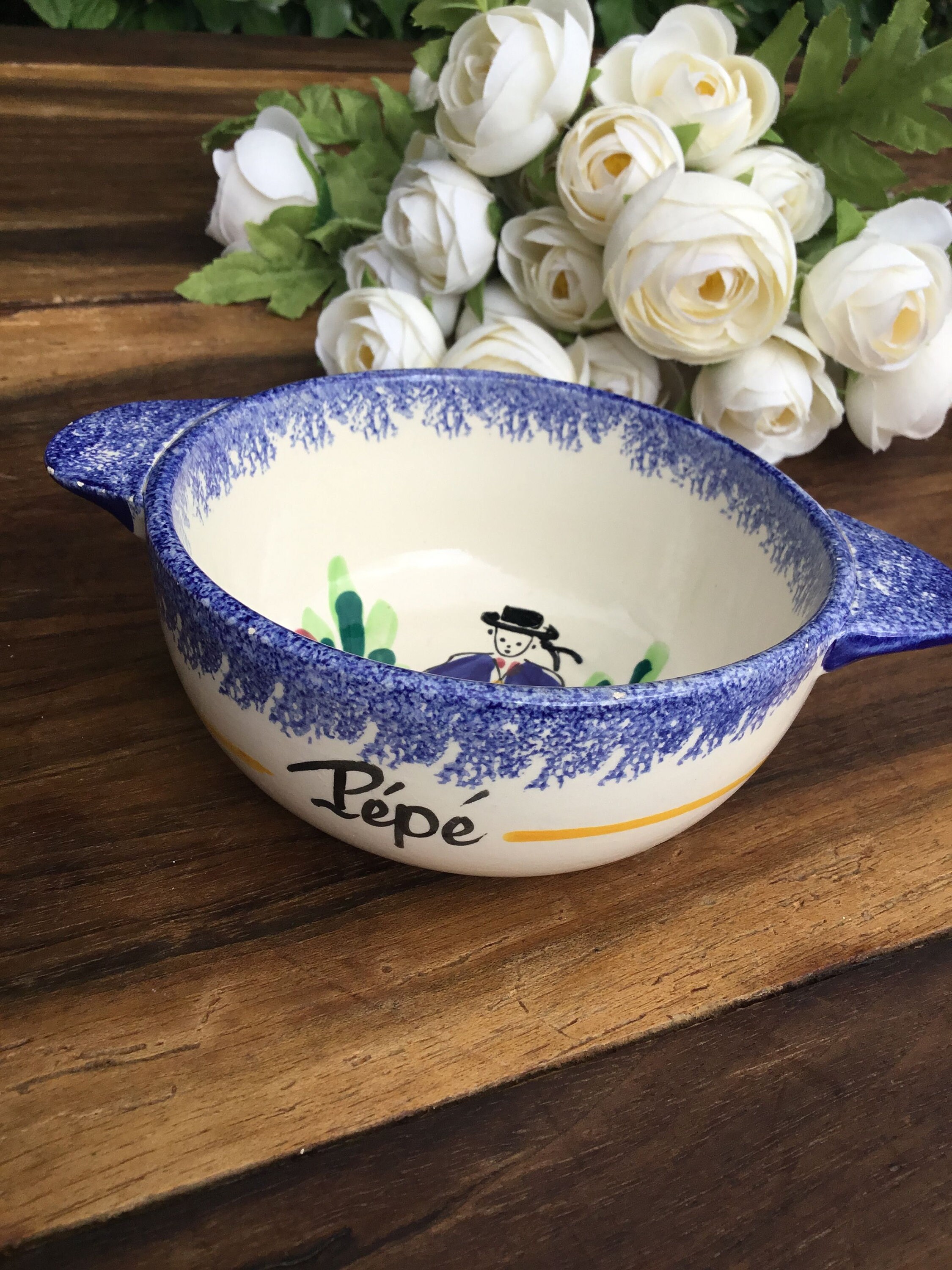 Bol A Oreilles, Tasse, Lait, Café, Chocolat, Cadeau Grand-Père, Table Cuisine Ferme, Poterie Motif H