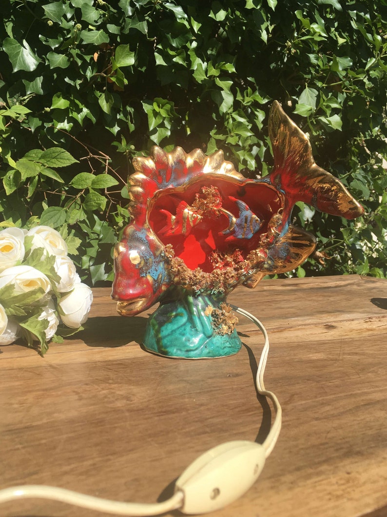 Night Lamp Vallauris Fish /& Shell Bedside Lamp for Children Mid-Century Table Lamp French Vintage Lighting Majolica Gift Sea