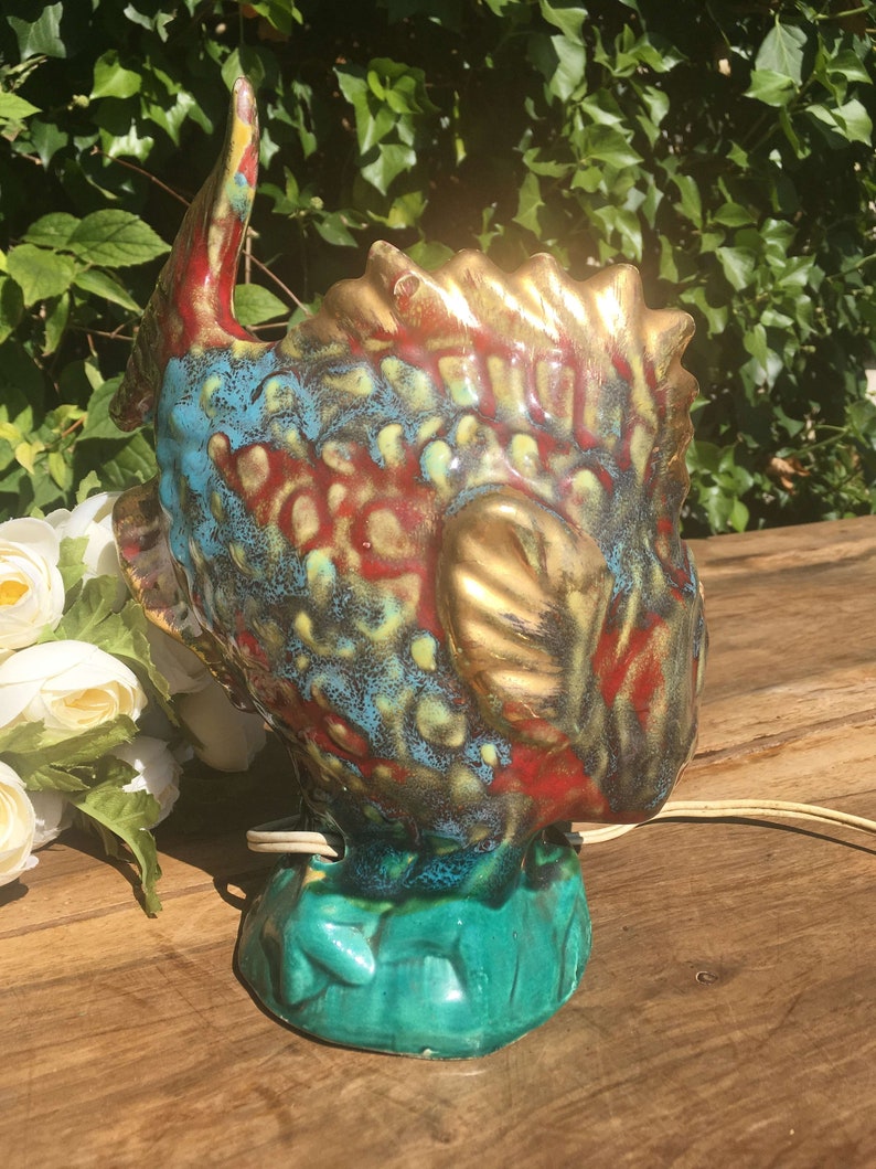 Night Lamp Vallauris Fish /& Shell Bedside Lamp for Children Mid-Century Table Lamp French Vintage Lighting Majolica Gift Sea