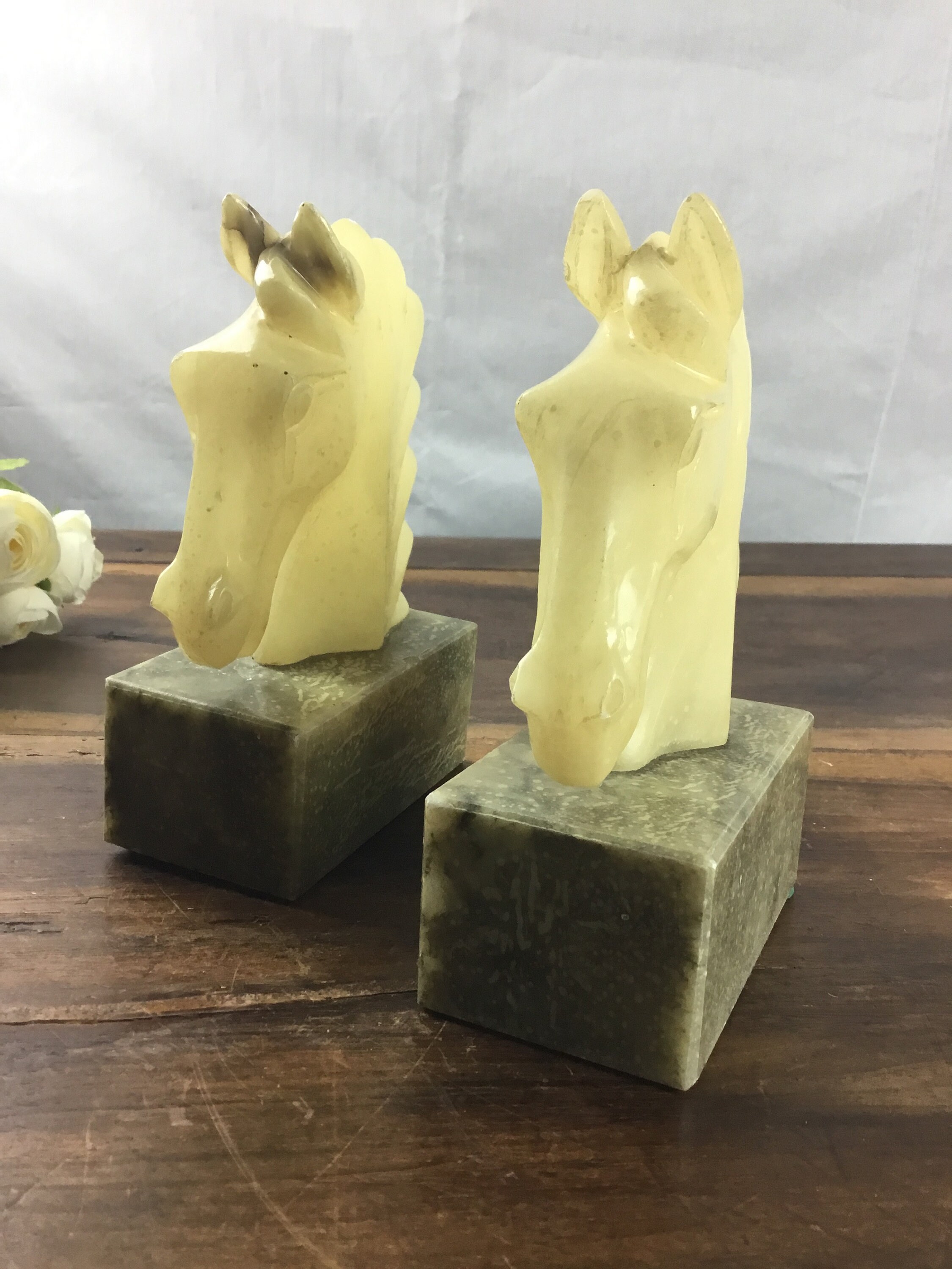 Paire de Serre-Livres, Tête Chevaux, Statue Animaux Ferme Campagne, Décor Equestre Bureau, Cadeau Po