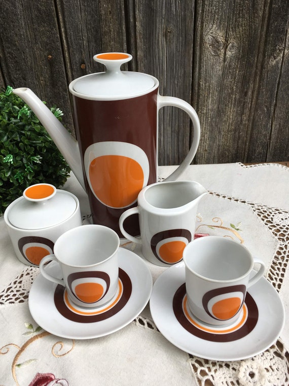 Fine Porcelain Coffee Pot Circa 1970 Breakfast Coffee Set Milk Jug Large Cup French Vintage