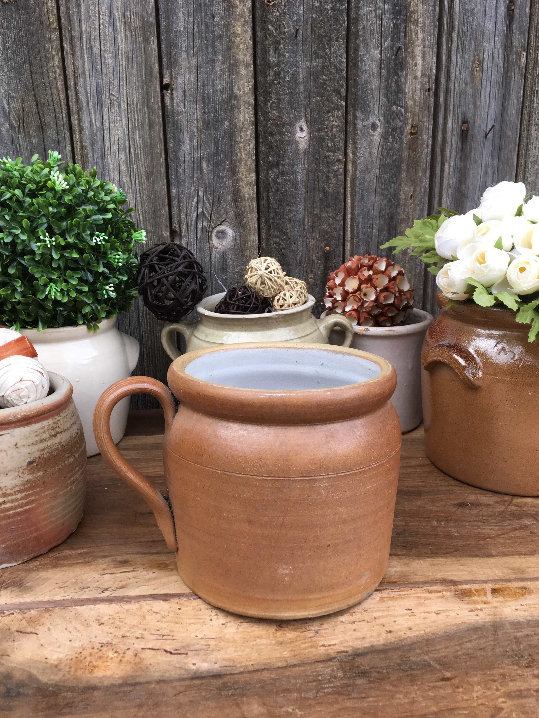 Pot en Terre Cuite avec Anse, Rustique, France, Pot à Confit, Support d'ustensiles, Décoration Franç