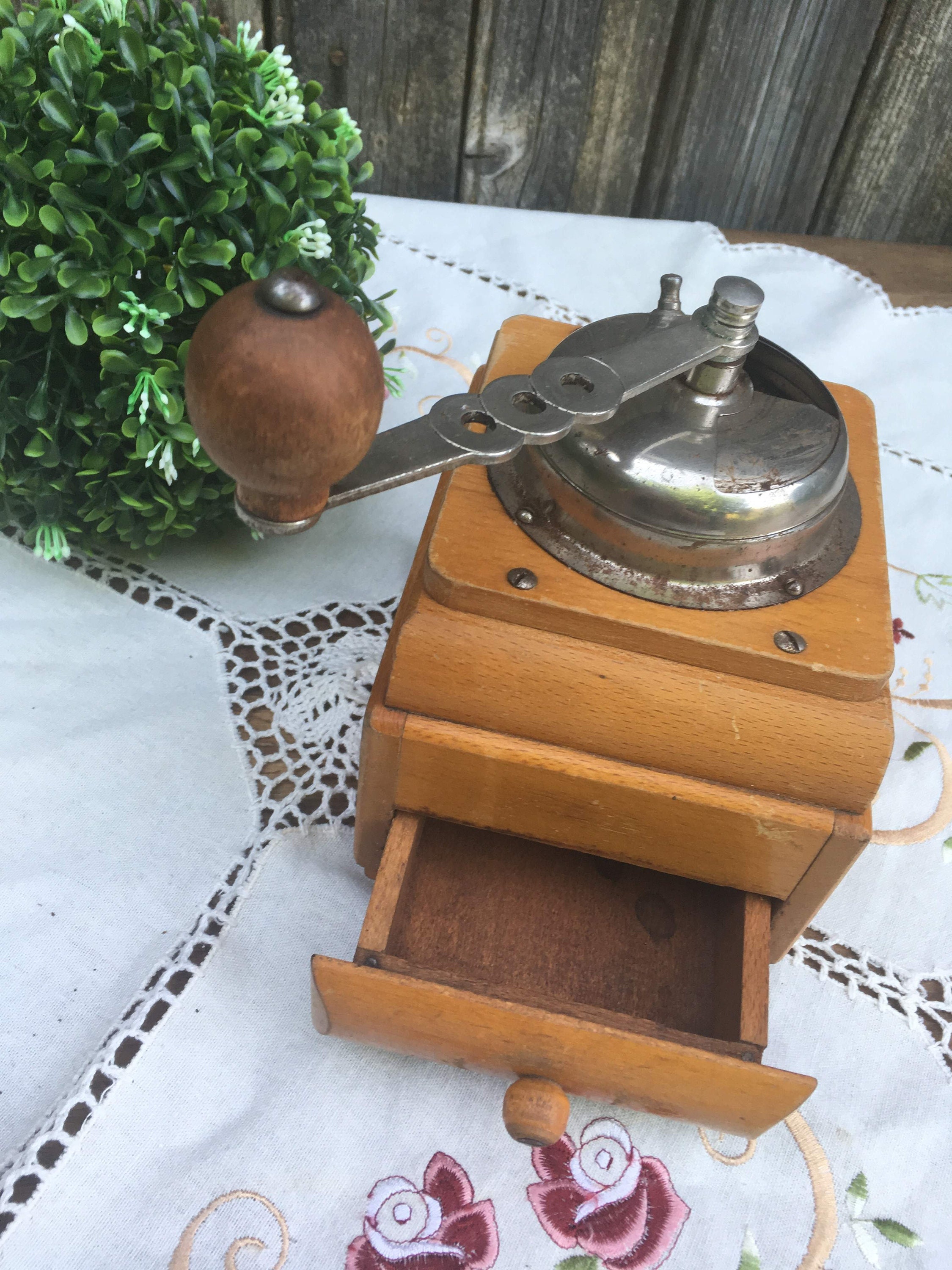 Rare, Moulin à Café, Broyeur, Bois & Métal, Art Décoratif, France Vintage, Circa 1930