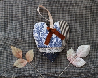 vintage textile & antique trim heart ornament