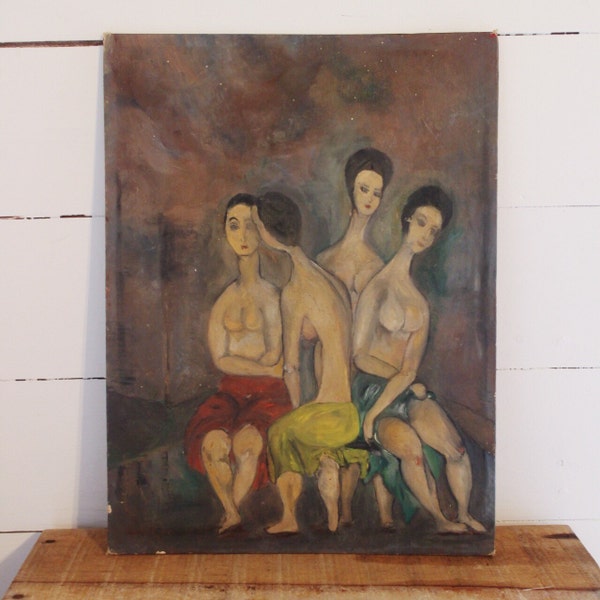 RESERVED oil painting of four ladies