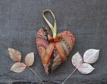 vintage textile & antique trim heart ornament