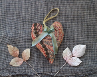 vintage textile & antique trim heart ornament