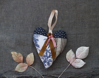 vintage textile & antique trim heart ornament