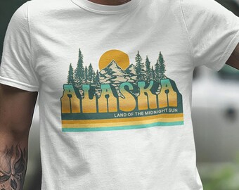 Alaska Cruise Shirt, Land of the Midnight Sun, Alaska Vintage Style T-shirt, Alaska Retro Graphic, Alaska Lover Gift, Outdoors Tee