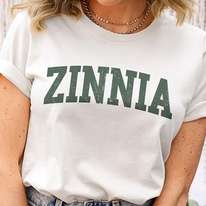 Zinnia Flower College T-shirt, Gardening Tee, Zinnia Athletic Tshirt, Flower gardener gift, Zinnia Lovers gift