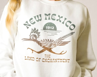 Sudadera Tierra de Encantamiento de Nuevo México, Sudadera Road Runner, Camisa de sudor BOHO Souvenir, Sudadera Retro Destination Comfort Colors