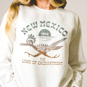 Sudadera Tierra de Encantamiento de Nuevo México, Sudadera Road Runner, Camisa de sudor BOHO Souvenir, Sudadera Retro Destination Comfort Colors