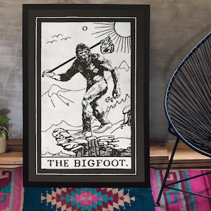 Bigfoot Tarot Card Poster, Sasquatch Tarot Poster, Retro Bigfoot wall Art, Sasquatch Wall art, Bigfoot poster, Mystical Wall art, Dorm Decor