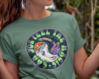 Chemise couleurs confort champignons magiques, T-shirt champignons Ying Yang, T-shirt psychédélique, sentir la magie, cadeau pour amateur de champignons, t-shirt champignons