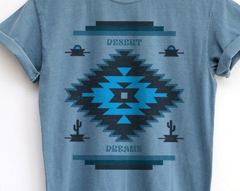 Santa Fe Style T-Shirt, Wüsten Träume, Southwest Diamond Design, Azteken Tshirt, Cowgirl Comfort Farben Western BOHO Fashion Tee