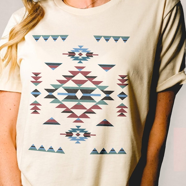 Santa Fe Style T-Shirt, Aztec Shirt, Southwest Native American Design, Desert vibes Cowgirl T-shirt, Tribal BOHO Festival Tee