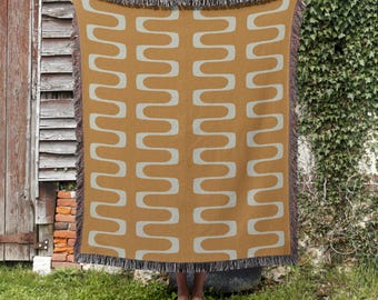 Coperta BOHO Geo, coperta tessuta in stile retrò moderno, arredamento per la casa in stile moderno di metà secolo, coperta di ispirazione vintage, regalo di inaugurazione della casa