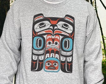 Sudadera Haida Eagle, Sudadera de Medicina del Águila, Gráfico multicolor de estilo vintage, Abrigo de arte Salish del Pacífico Noroeste