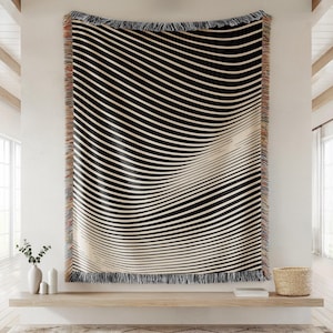 BOHO Stripes Woven Blanket, Y2K Abstract Stripe Pattern, Minimalism Home decor, Minimalism Blanket, OP Art Pattern, Home Warming Gift