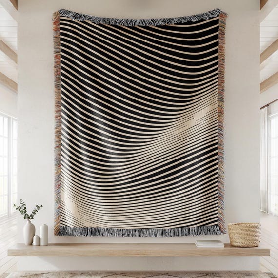 BOHO Stripes Woven Blanket, Y2K Abstract Stripe Pattern, Minimalism Home decor, Minimalism Blanket, OP Art Pattern, Home Warming Gift