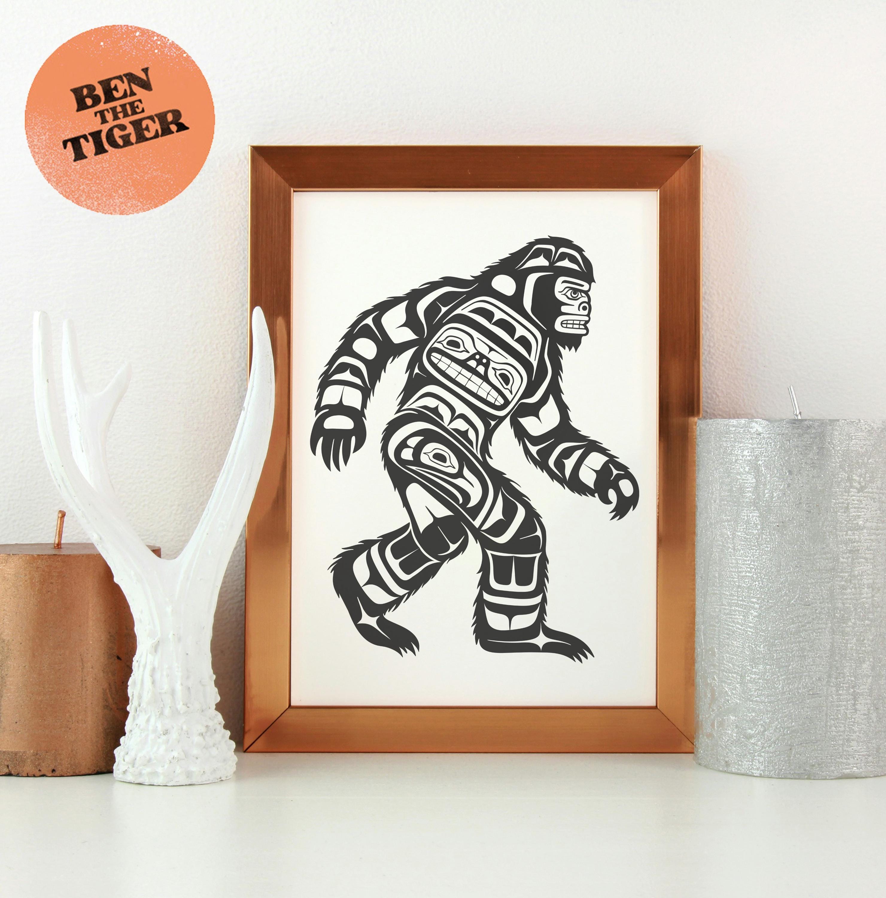 Sasquatch Wall Art Print, Matte Bigfoot Poster, PNW Tribal Artwork