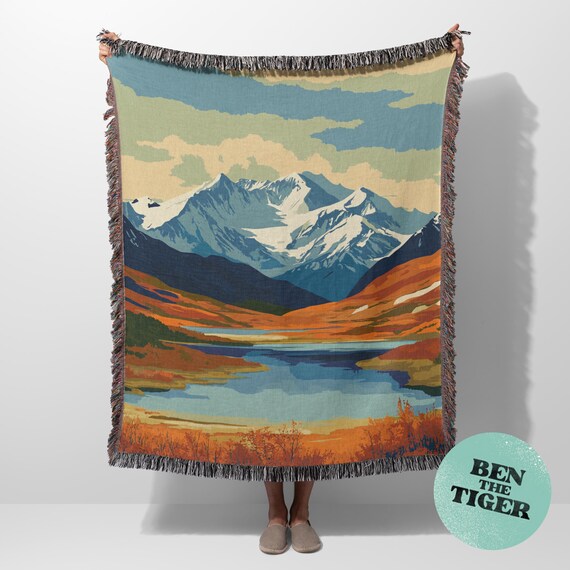 Mount Denali Woven Blanket, Mountain Scene Throw Blanket, Mountain