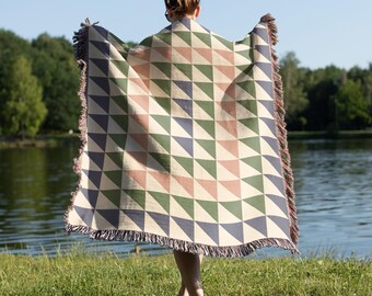 Triangle Checkerboard Throw Blanket, Modern Color Block Woven Blanket, modern Decor, Maximalist Home Decor, Contemporary geometric Style