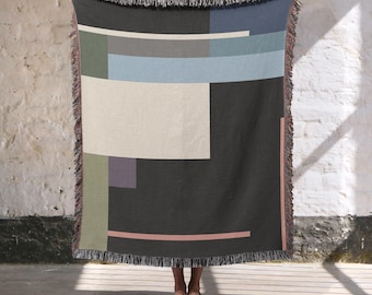 Mid Century geometric Woven Blanket | 100% Cotton Modern Minimalist Throw | Bauhaus Home decor