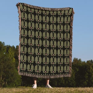 Bohemian green & Mauve Botanical Woven Throw Blanket, 100% Cotton Bedspread, Boho Home Decor