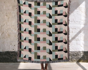 Geometric Maximalist Woven Blanket, 100% Cotton Throw, Dopamine decor