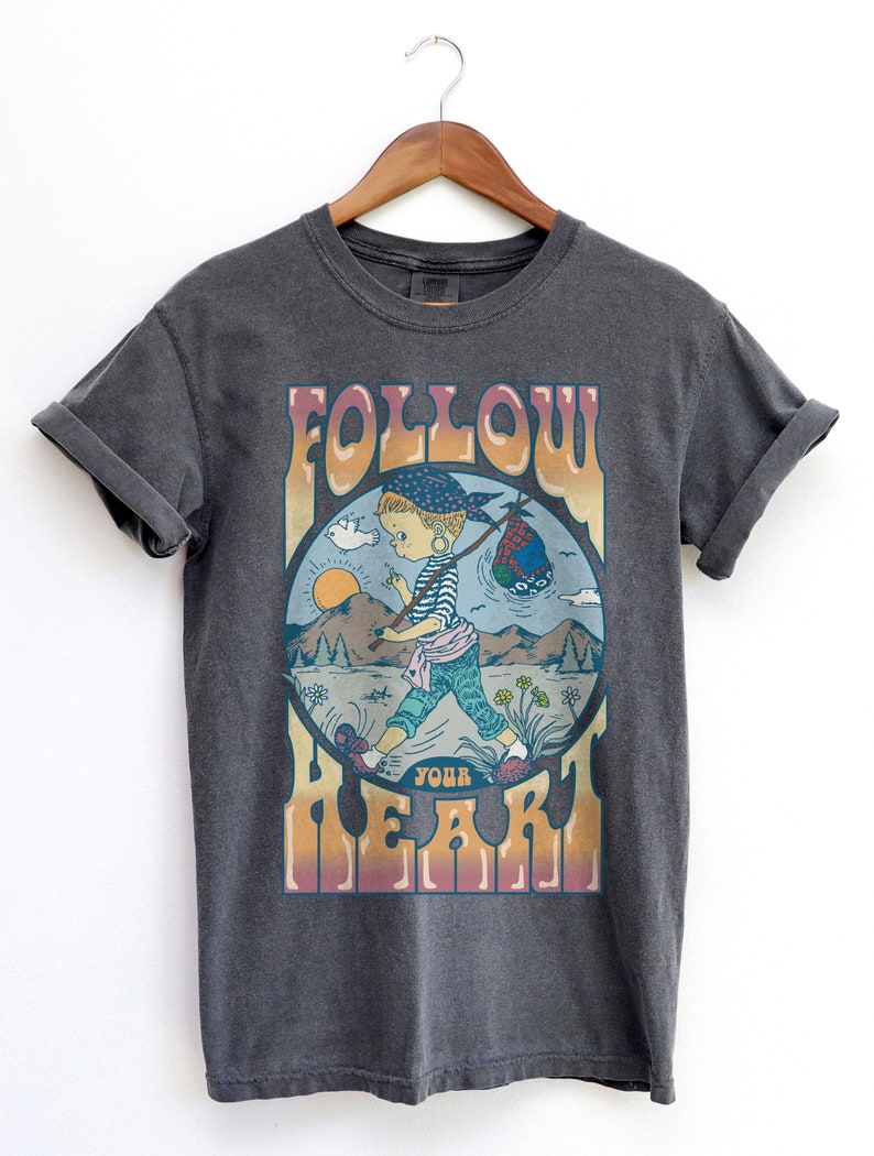 Follow Your Heart Positive Message Shirt, Nomad Hobo Girl Graphic Tshirt, Hippie Girl in the Outdoors, Comfort Colors BOHO Festival Tee