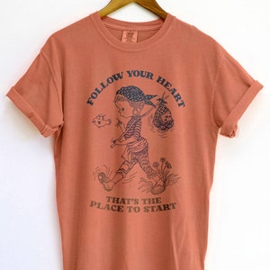 Follow Your Heart Nomad BOHO Shirt, Nomad Girl Positive Message T-shirt, Hippie Girl with Bird, Comfort Colors Festival Tee