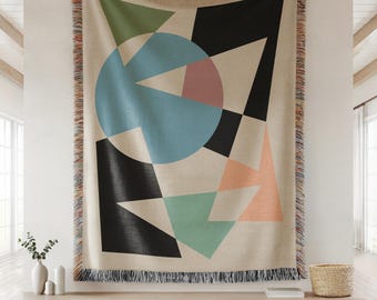 Bauhaus Abstract art Woven Blanket, Bauhaus Home Decor, Modern Art Geometric Throw Blanket, Bauhaus Gift, Mid Century Modern Decoration
