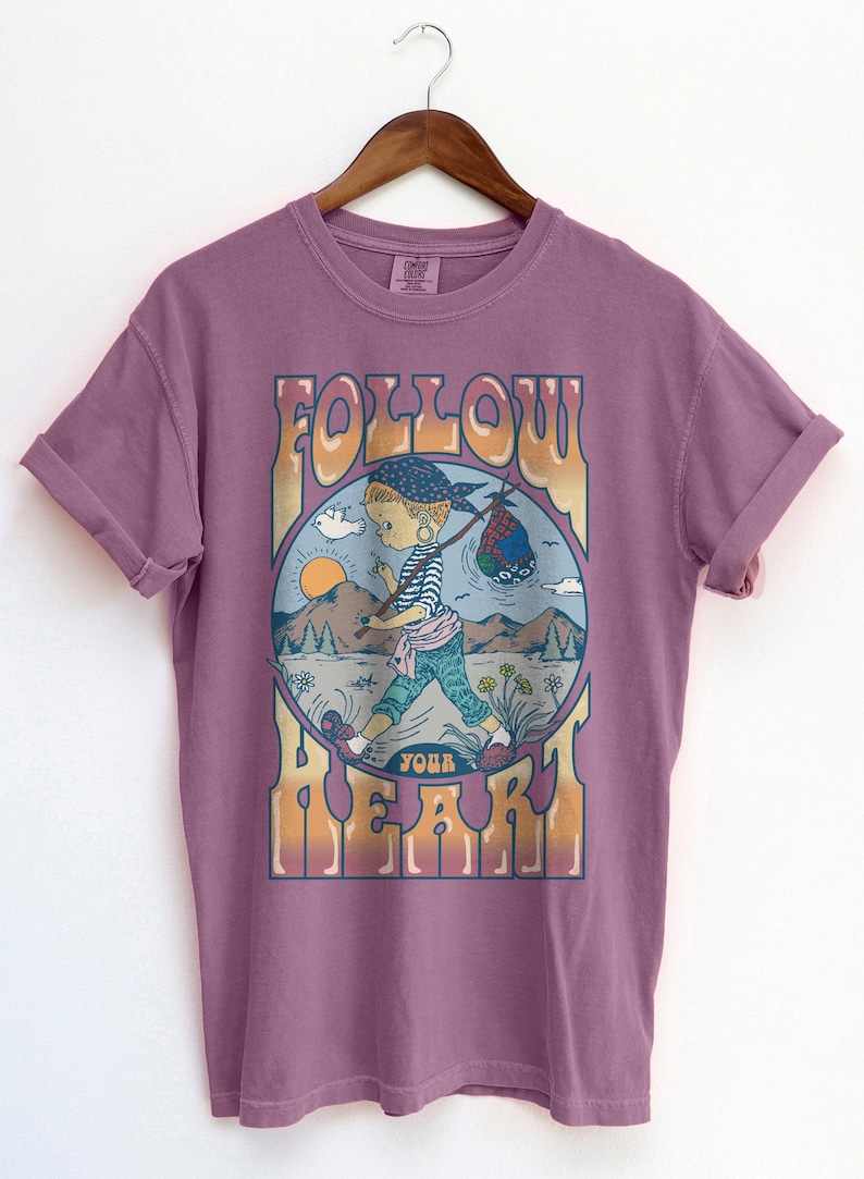 Follow Your Heart Positive Message Shirt, Nomad Hobo Girl Graphic Tshirt, Hippie Girl in the Outdoors, Comfort Colors BOHO Festival Tee